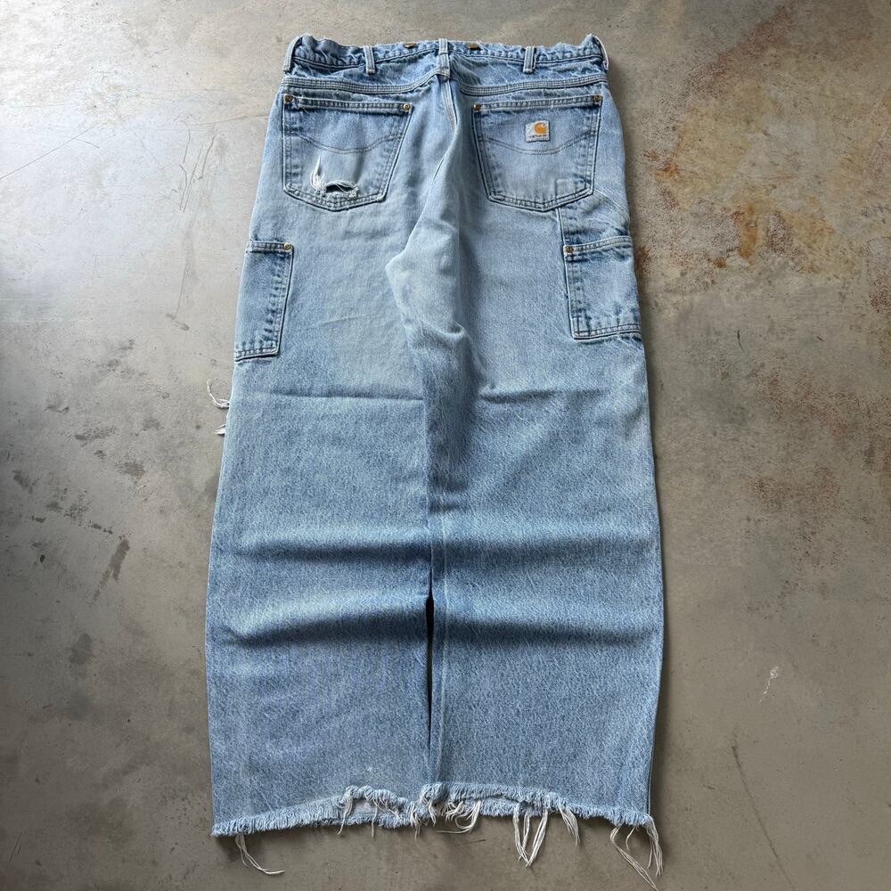Vintage Carhartt Distressed Faded Workwear Denim Carpenter Jeans Size 36x29